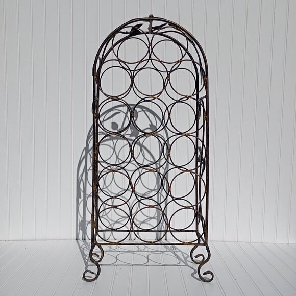 Tall Wine Rack Black Gold Wrought Iron with Grape Leaves 17 Bottle Holder Vtg - Picture 13 of 13